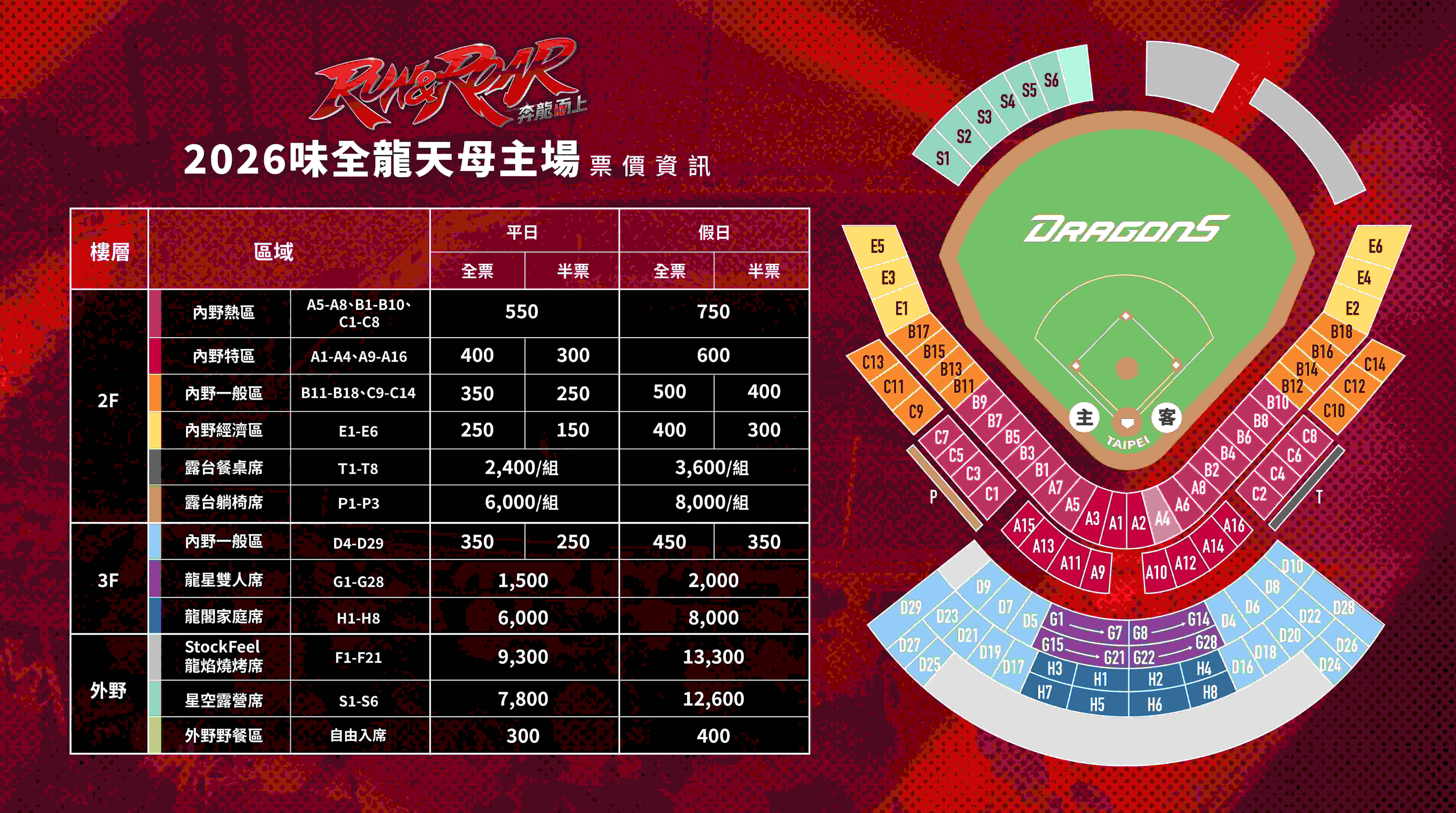 2026天母棒球場主場票價